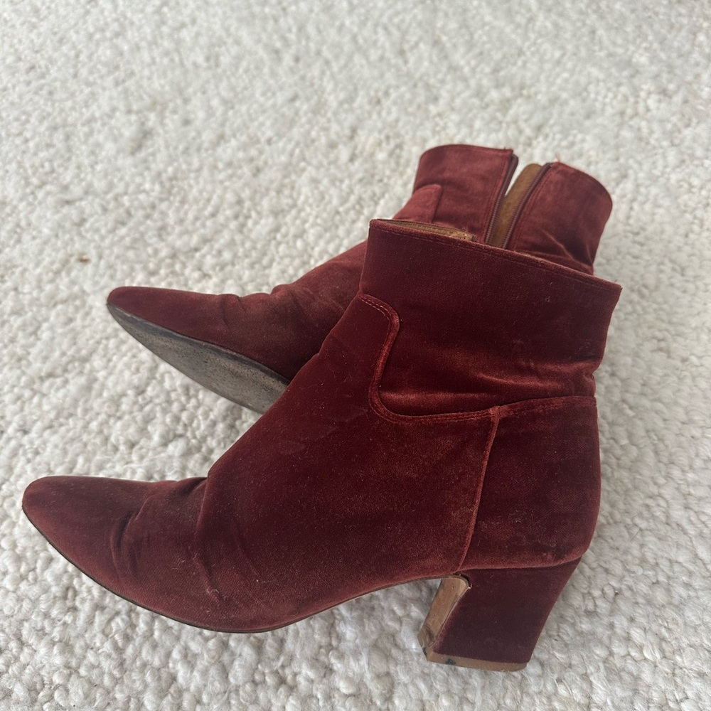 Miista Velvet Ankle Boots in Rich Burgundy